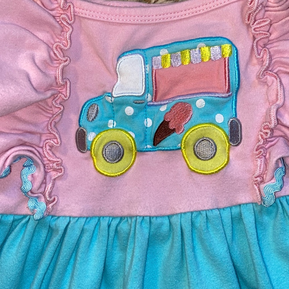 3t girls sleeveless ice cream truck dress. Pink and blue. - Picture 2 of 5
